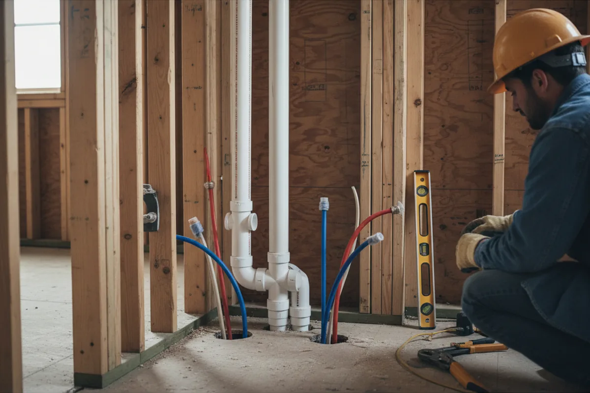 Drain and supply rough-in during Sump Pump Repair in Wausau